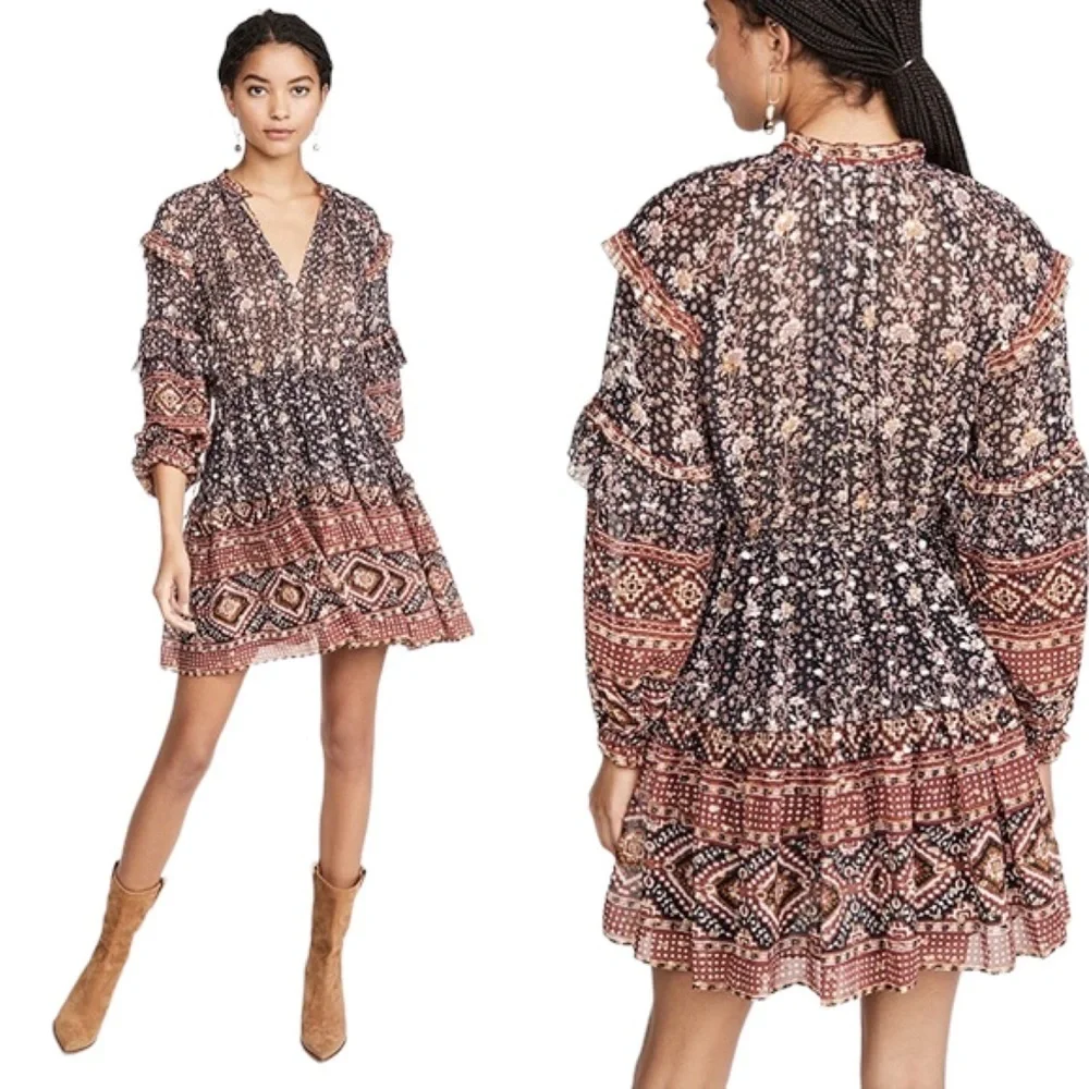 ULLA JOHNSON Erisa Silk Ruffled Boho Dress - Picture 16 of 16